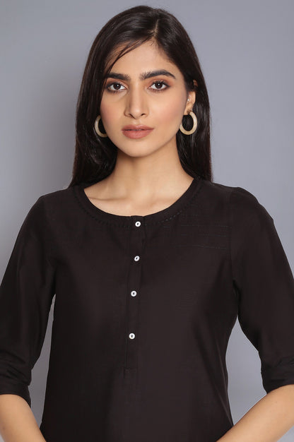 Black Round Neck Solid kurta