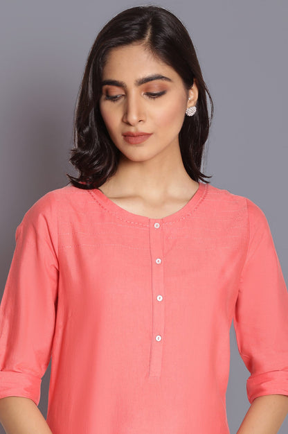 Peach Round Neck Solid kurta