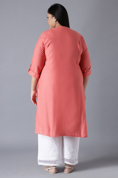 Peach Round Neck Solid kurta