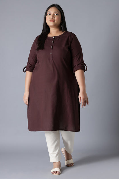 Brown Round Neck Solid kurta