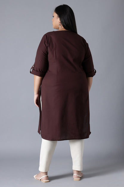 Brown Round Neck Solid kurta