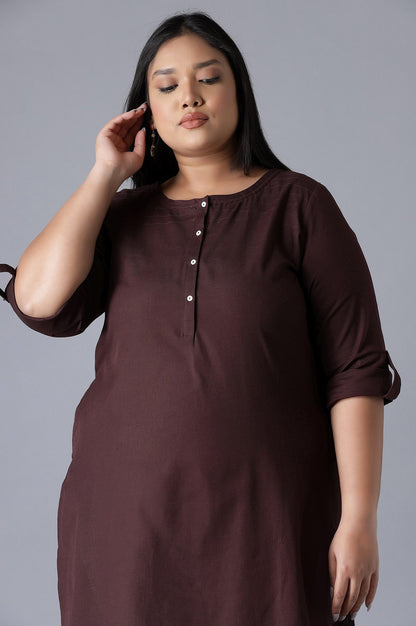 Brown Round Neck Solid kurta