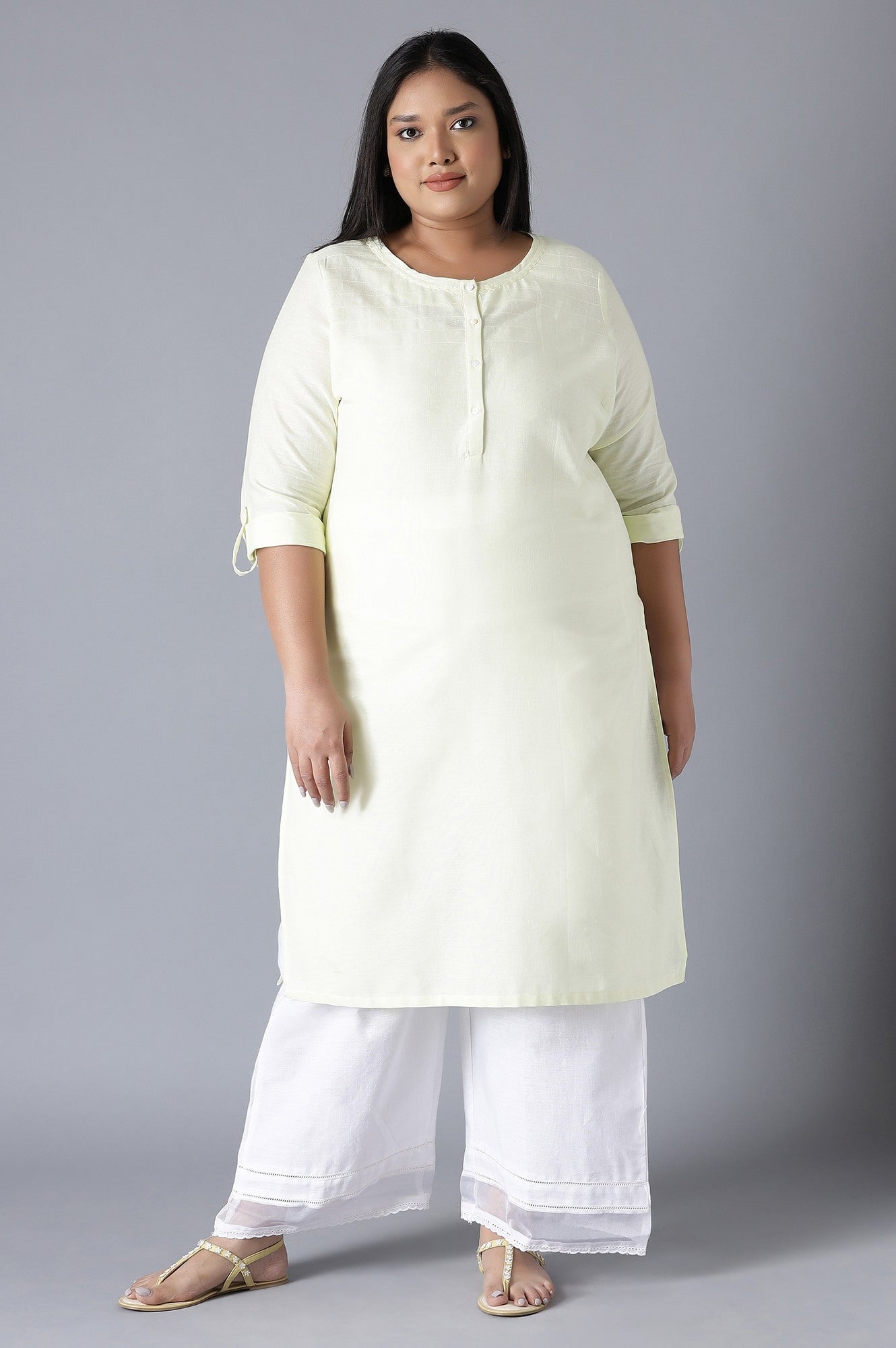 Yellow Round Neck Solid kurta