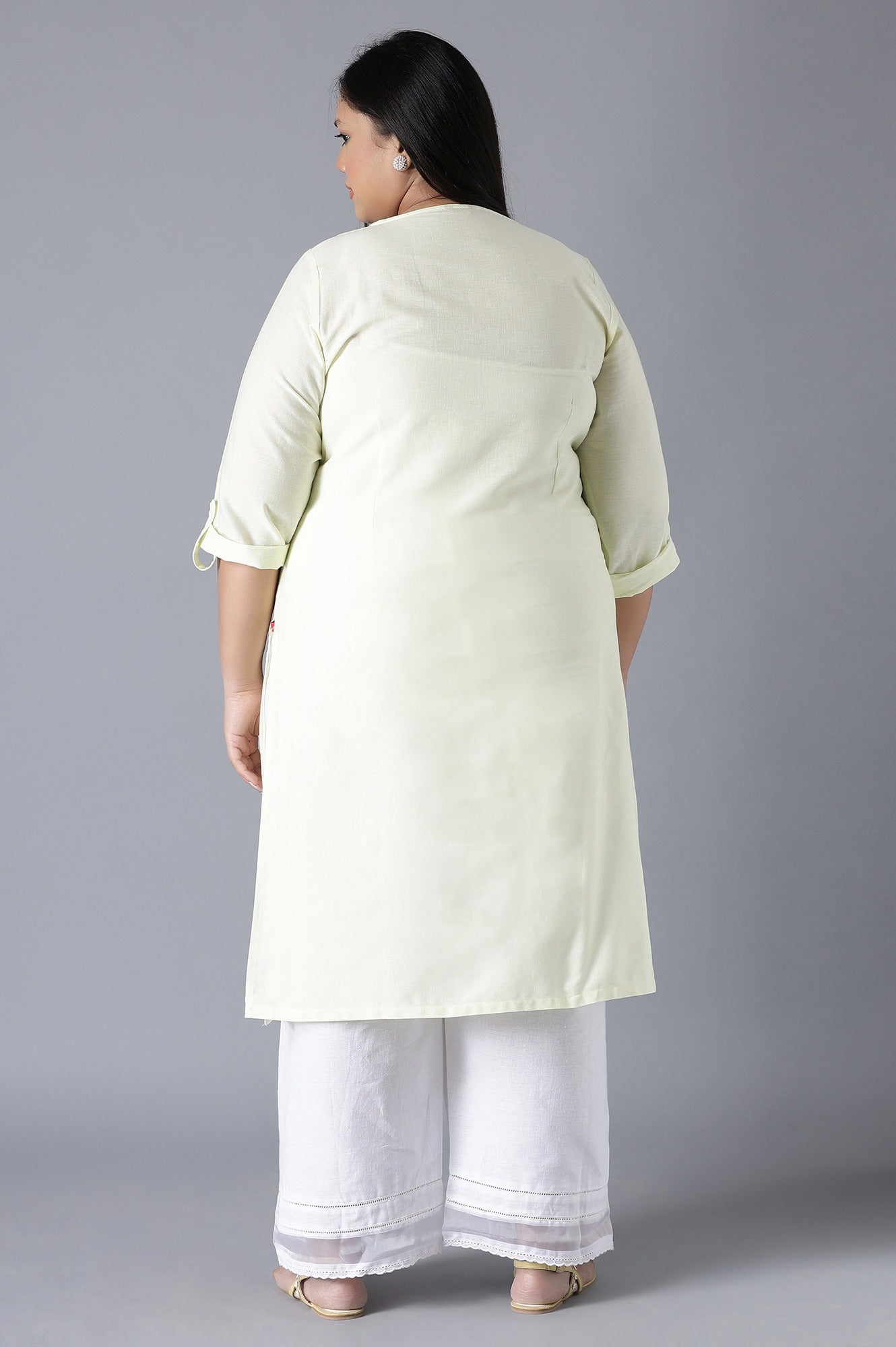 Yellow Round Neck Solid kurta