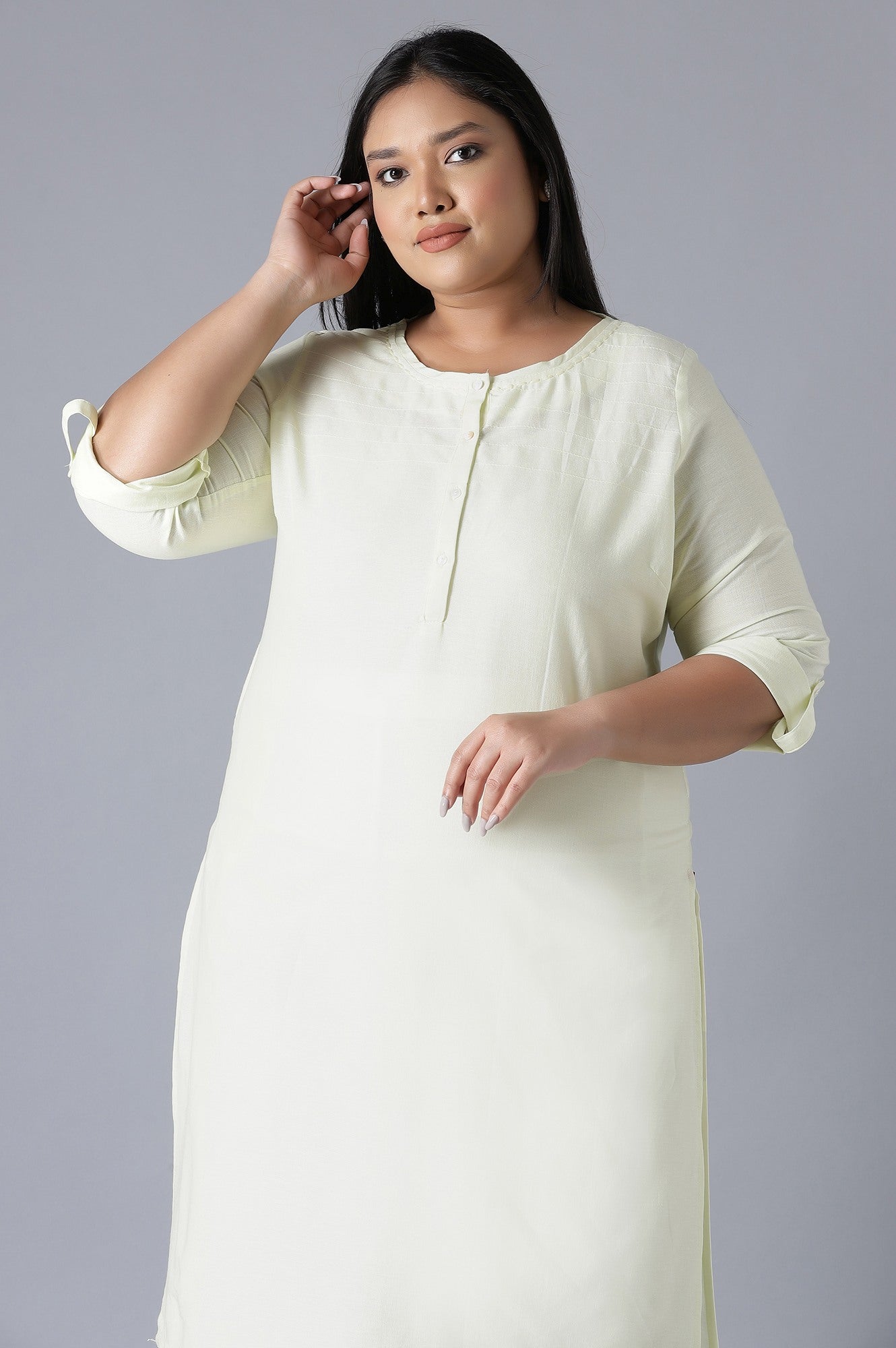 Yellow Round Neck Solid kurta