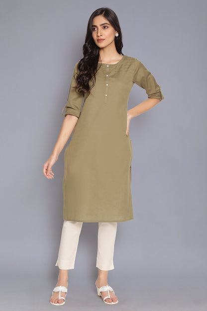 Green Round Neck Solid kurta