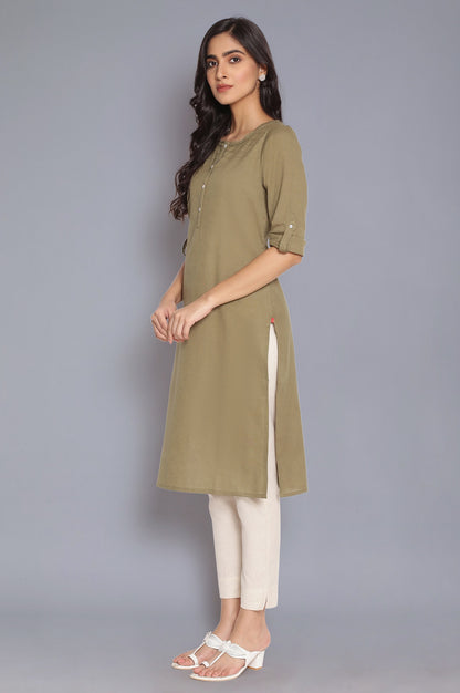 Green Round Neck Solid kurta