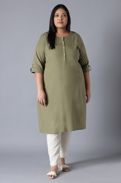 Green Round Neck Solid kurta