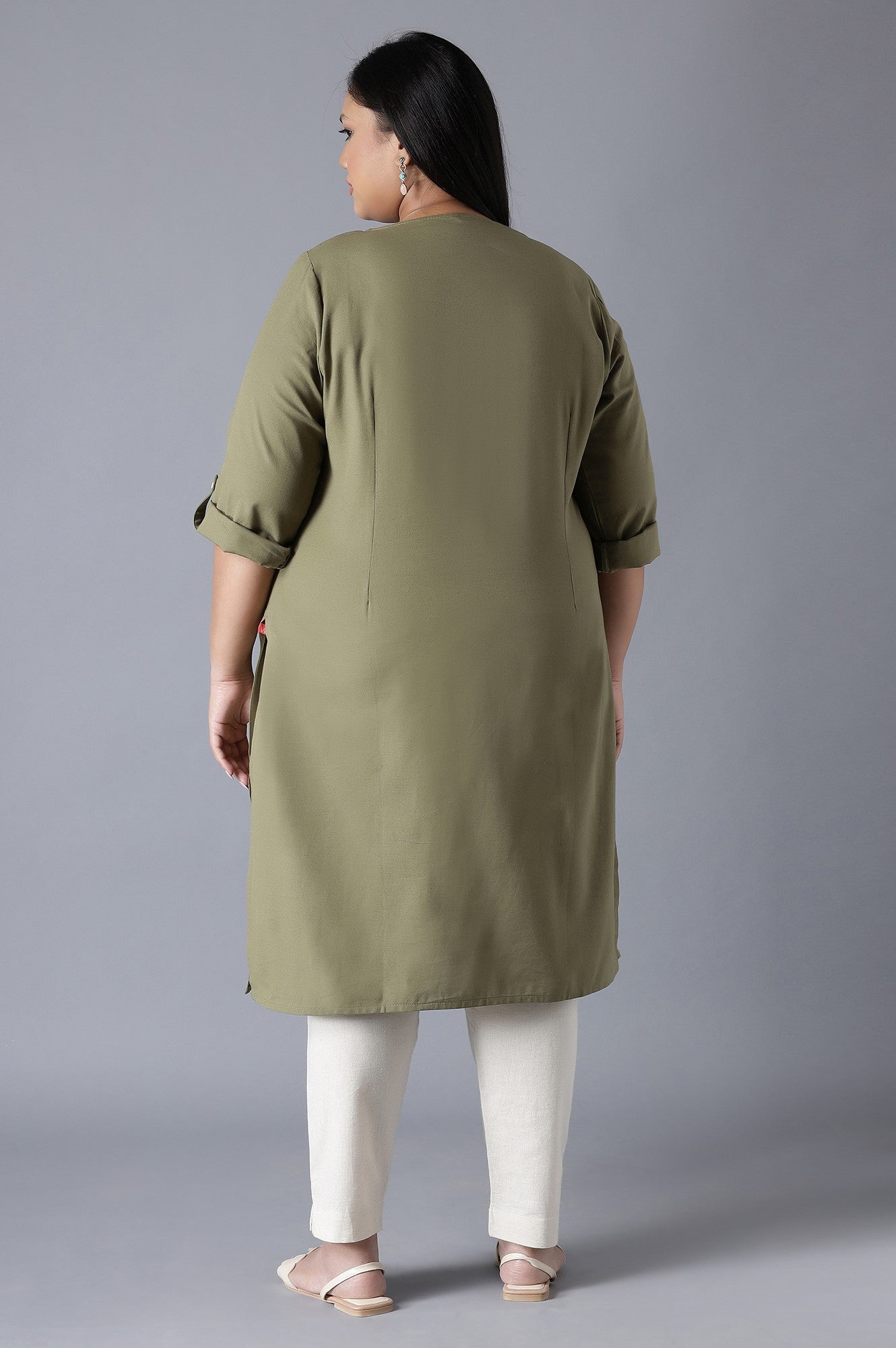 Green Round Neck Solid kurta