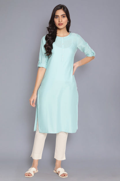 Blue Round Neck Solid kurta