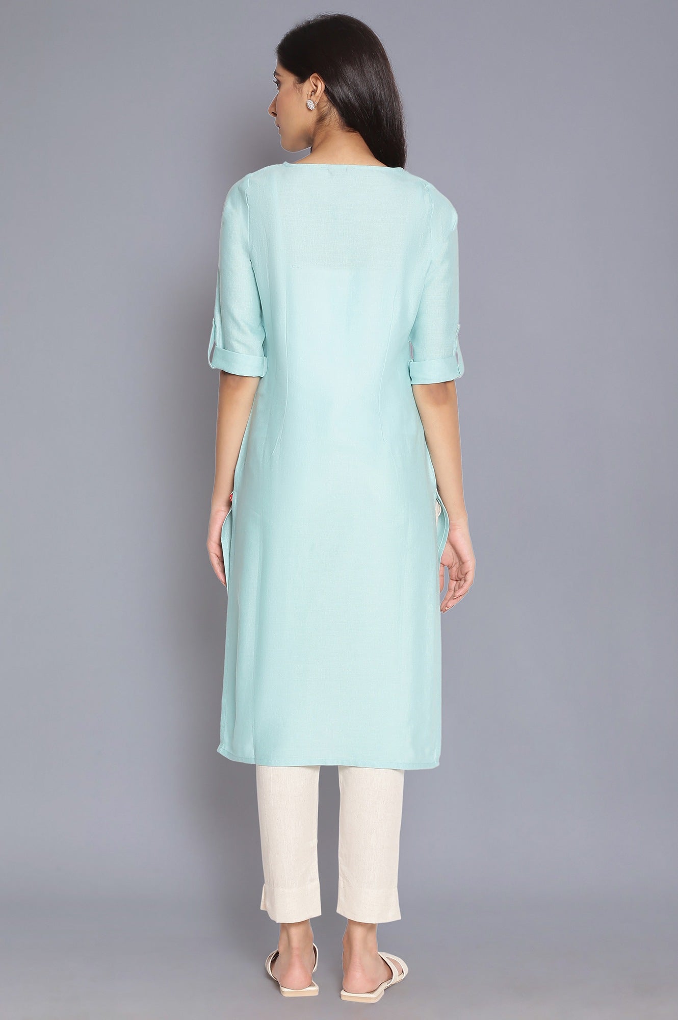 Blue Round Neck Solid kurta