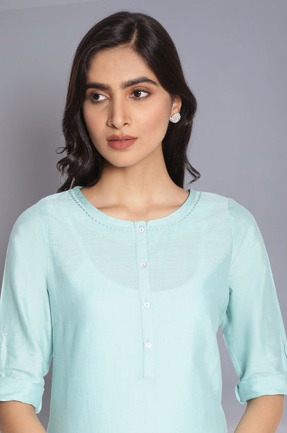 Blue Round Neck Solid kurta