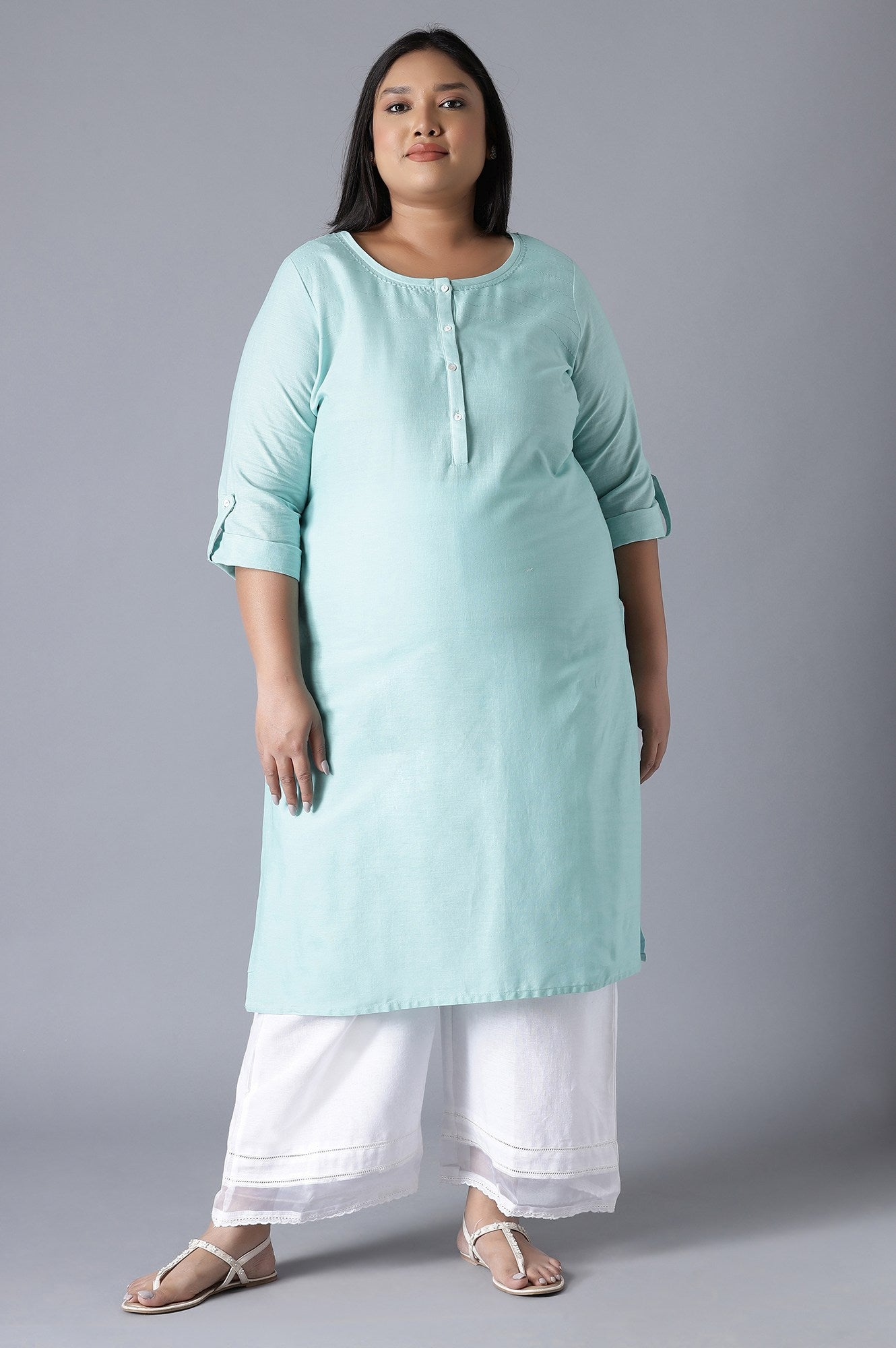 Blue Round Neck Solid kurta