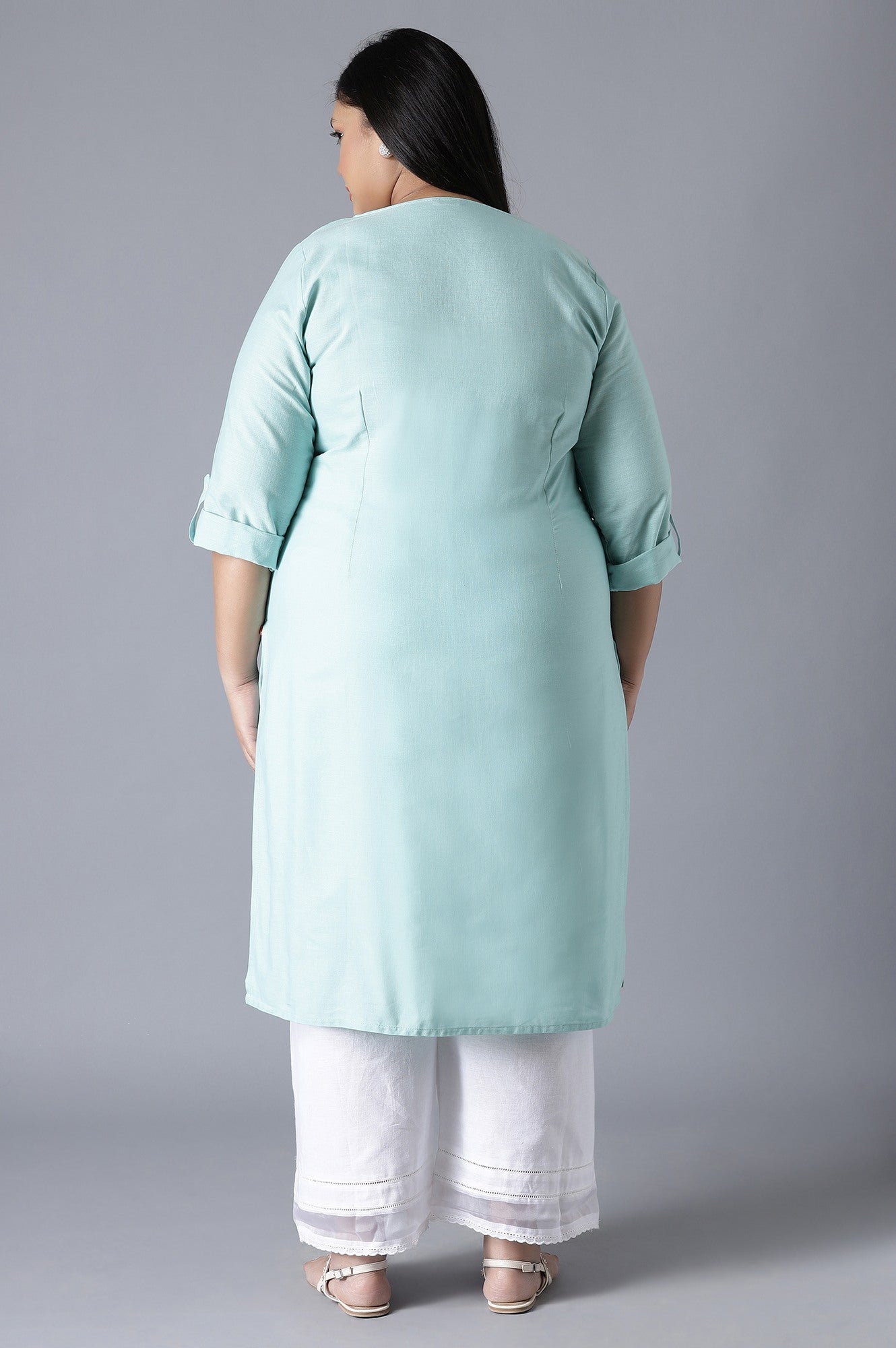 Blue Round Neck Solid kurta