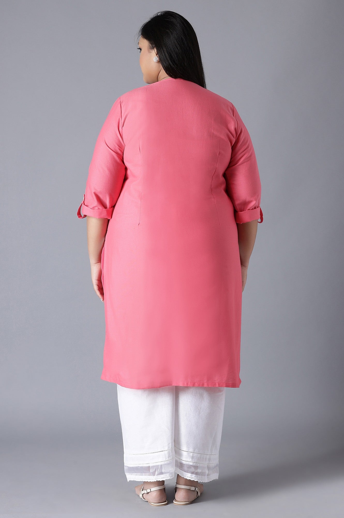 Pink Round Neck Solid kurta
