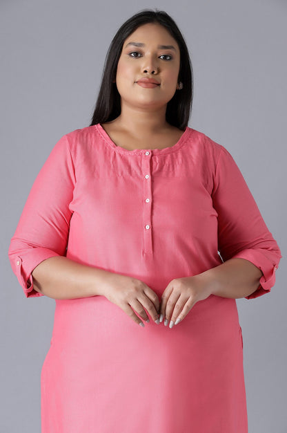 Pink Round Neck Solid kurta