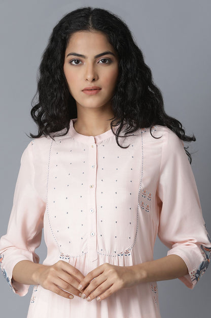 Peach Pink Flamingo Embroidery kurta