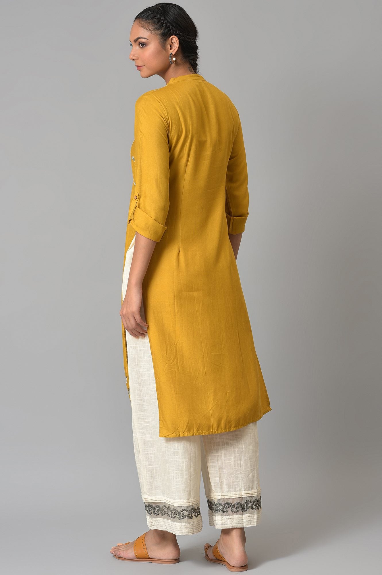 Yellow Embroidered and Printed Shirt kurta