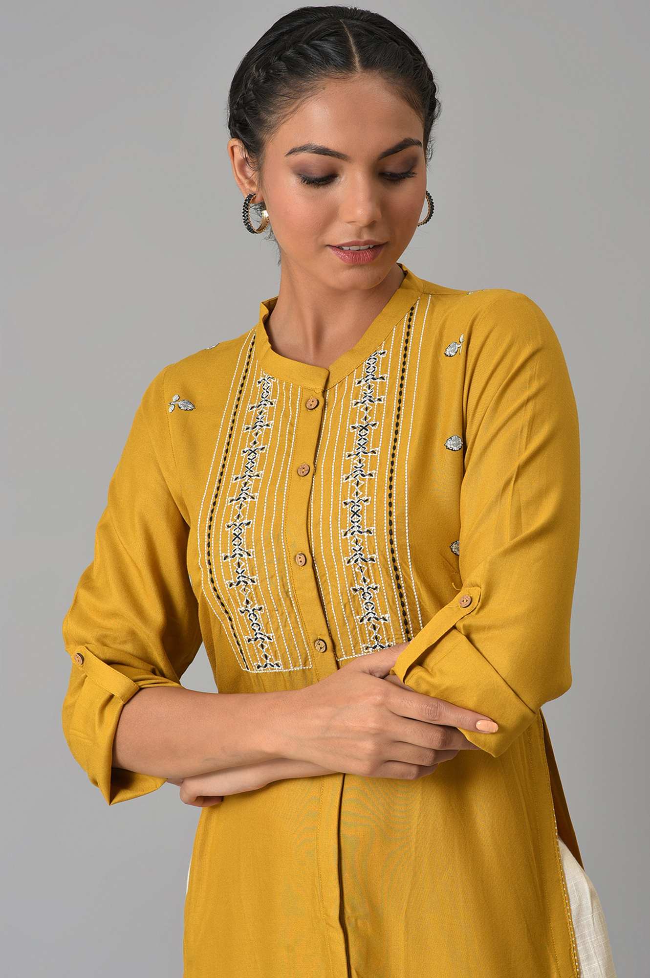 Yellow Embroidered and Printed Shirt kurta