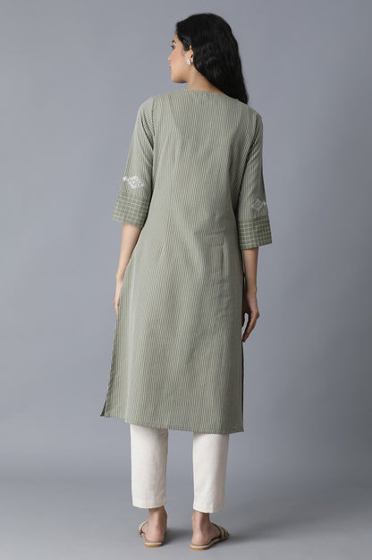 Green Striped A-line kurta