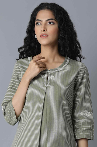 Green Striped A-line kurta