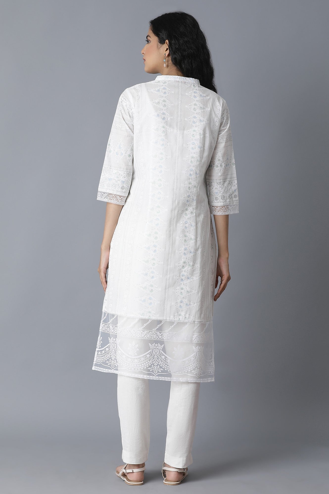 Ecru Printed Straight kurta