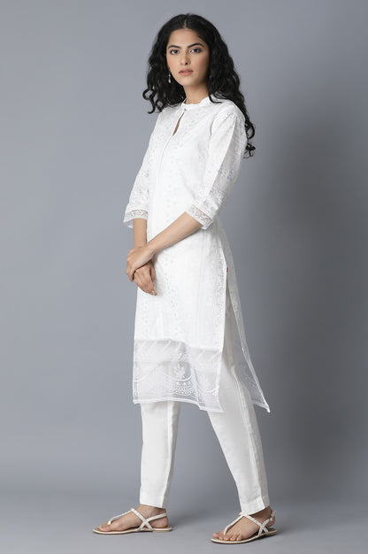 Ecru Printed Straight kurta