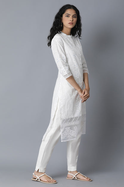 Ecru Printed Straight kurta