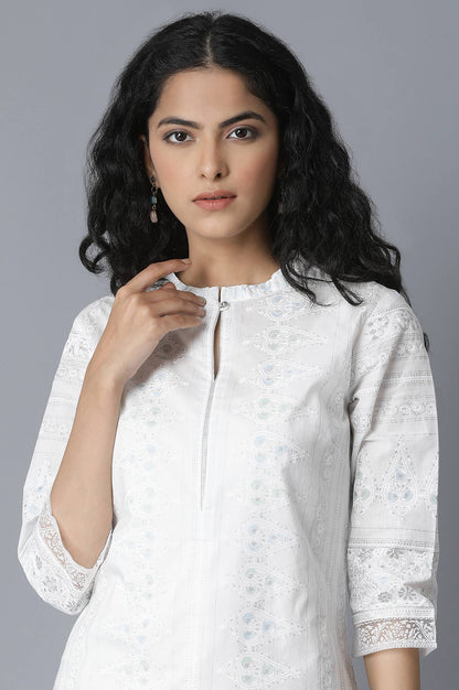 Ecru Printed Straight kurta