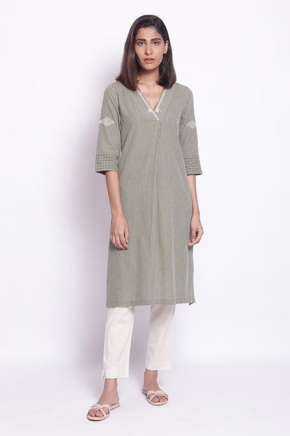 Green Stripe Print kurta