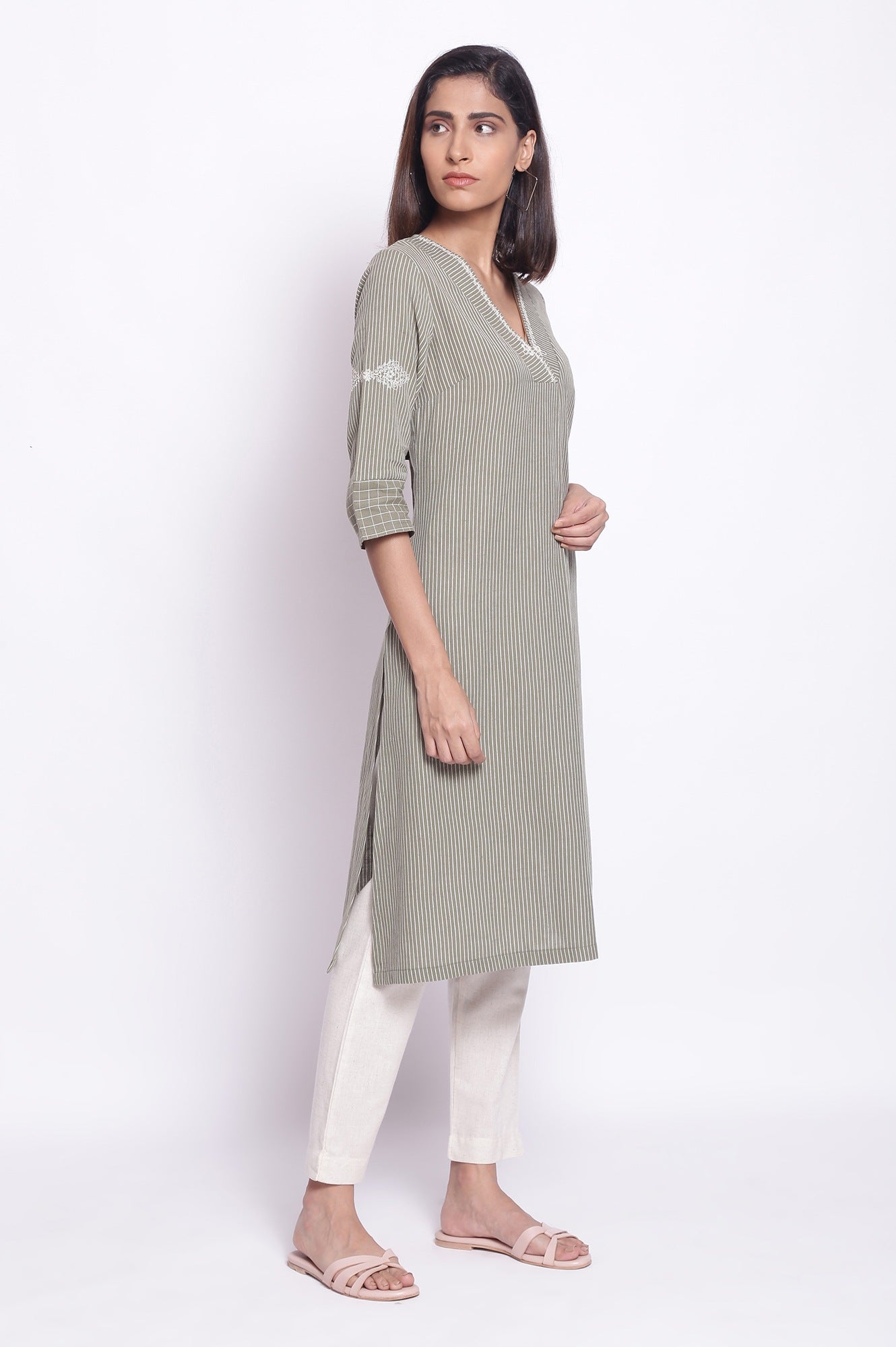 Green Stripe Print kurta