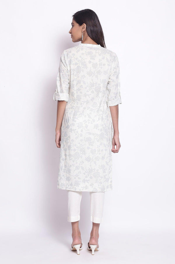 White and Blue Printed kurta