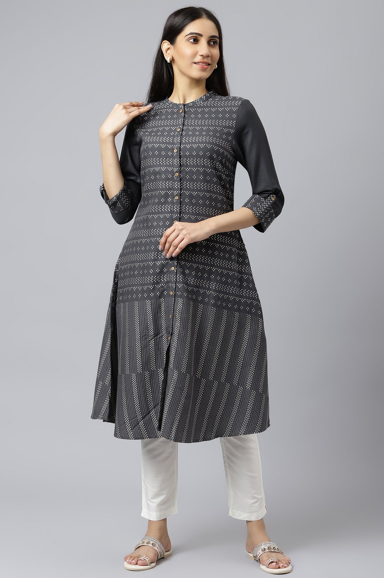 Asphalt Grey A-Line Dobby kurta