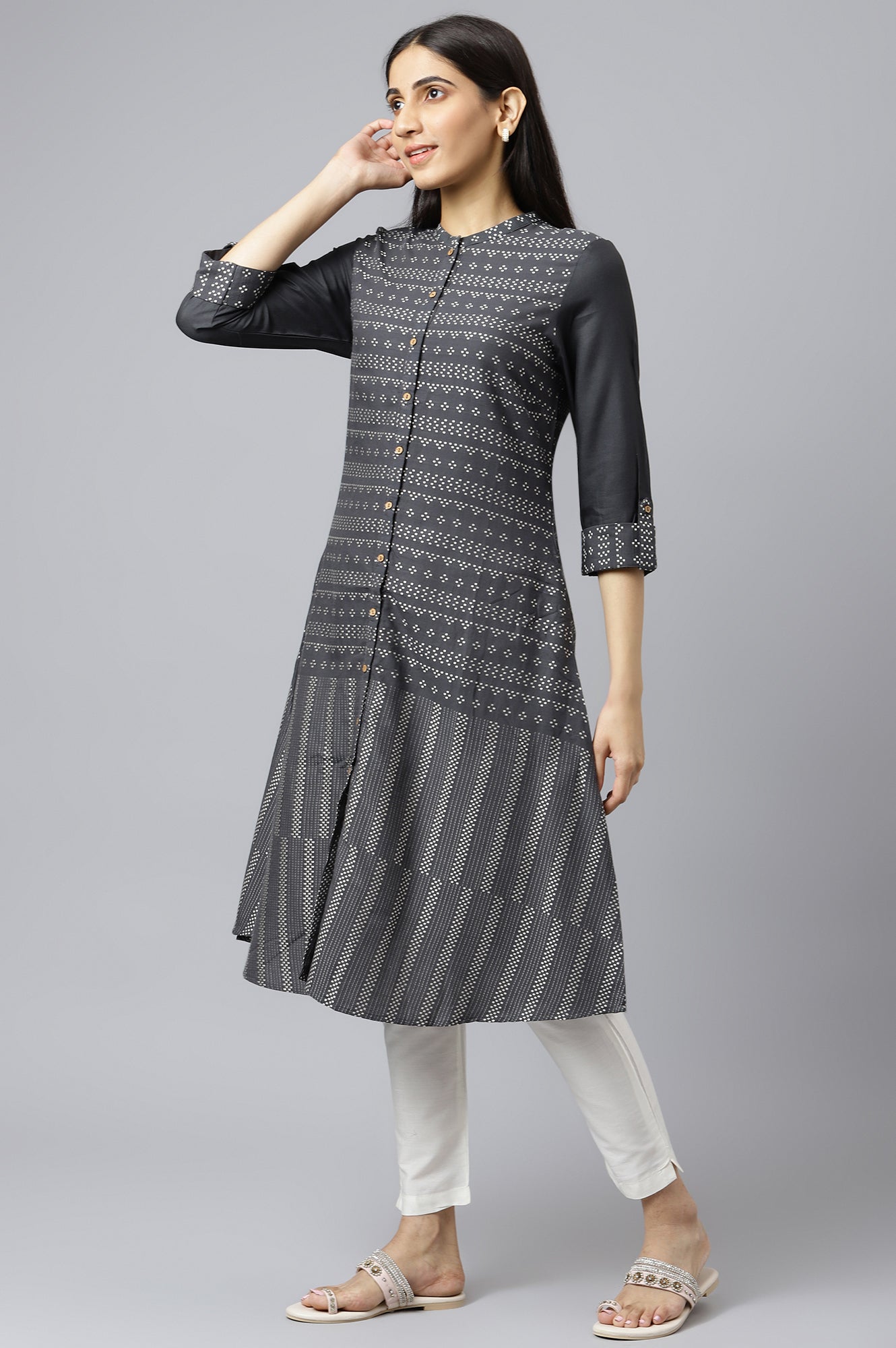 Asphalt Grey A-Line Dobby kurta