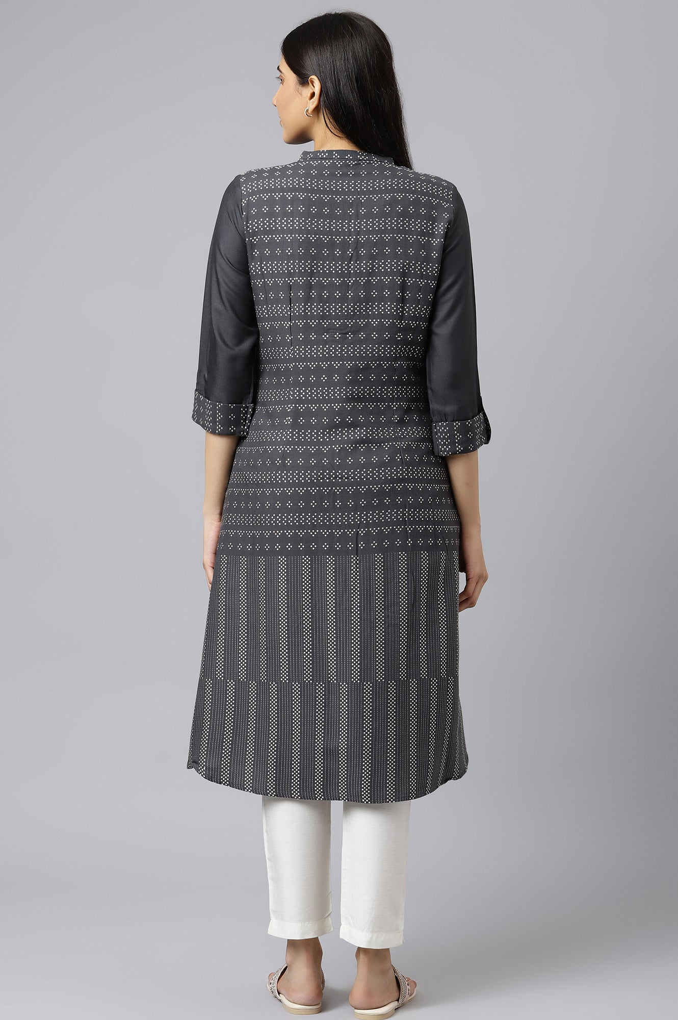 Asphalt Grey A-Line Dobby kurta