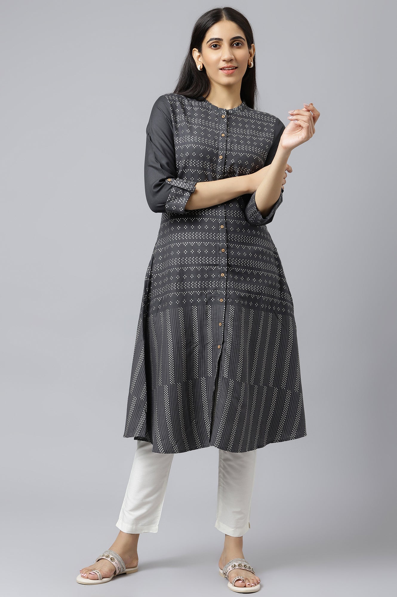 Asphalt Grey A-Line Dobby kurta