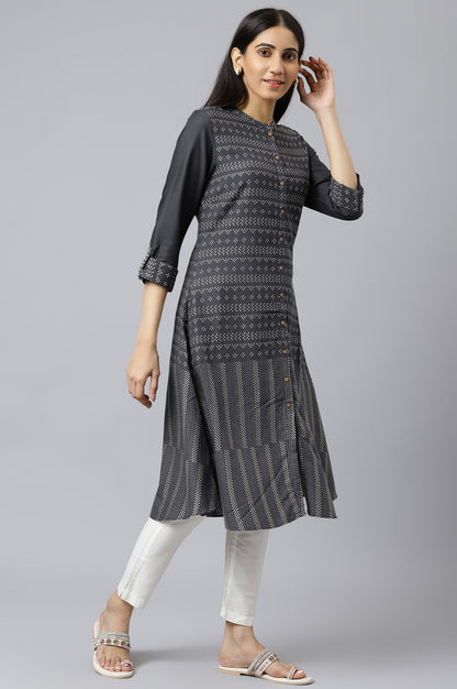 Asphalt Grey A-Line Dobby kurta