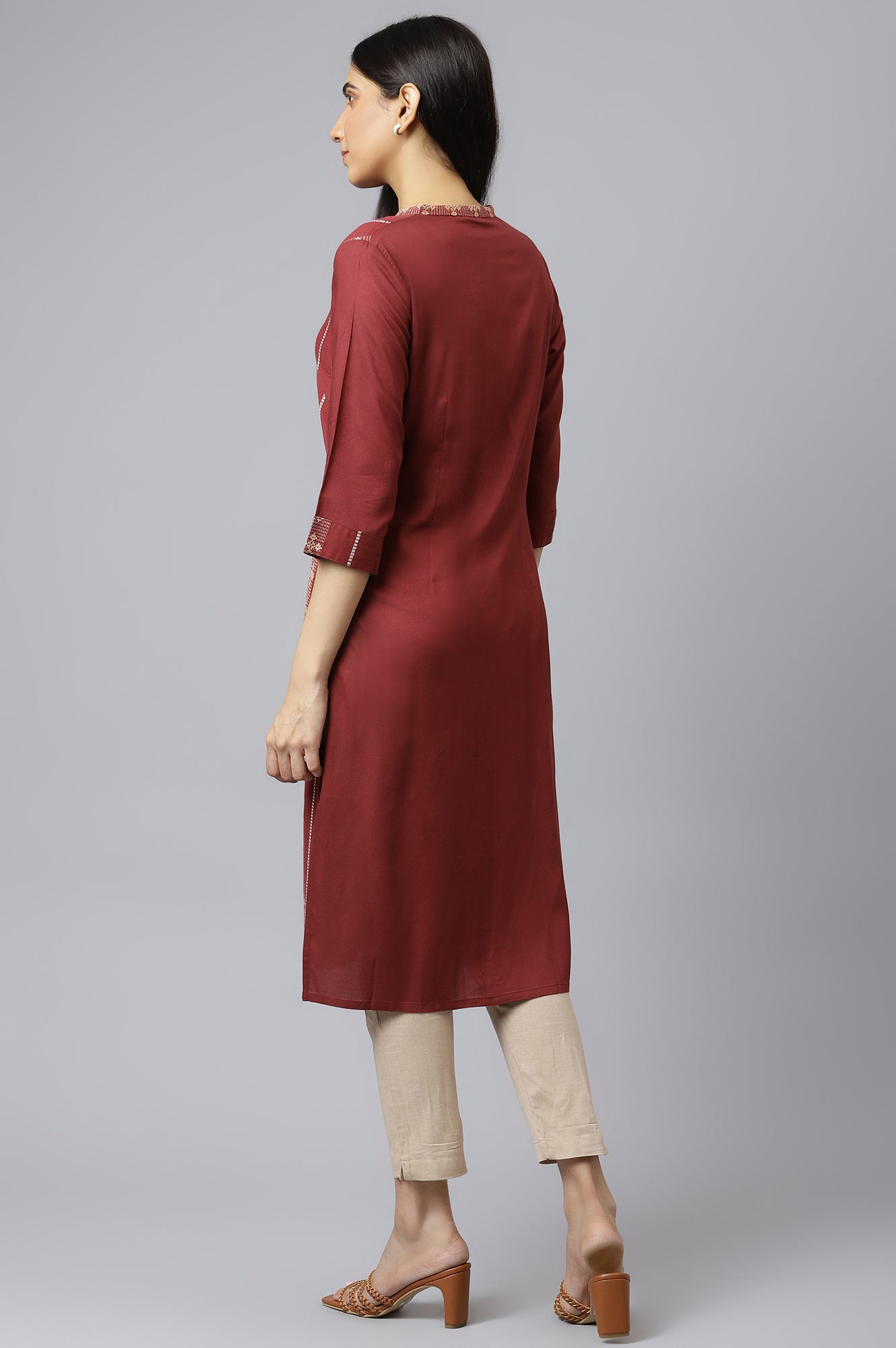 Maroon Straight Dobby Kurta