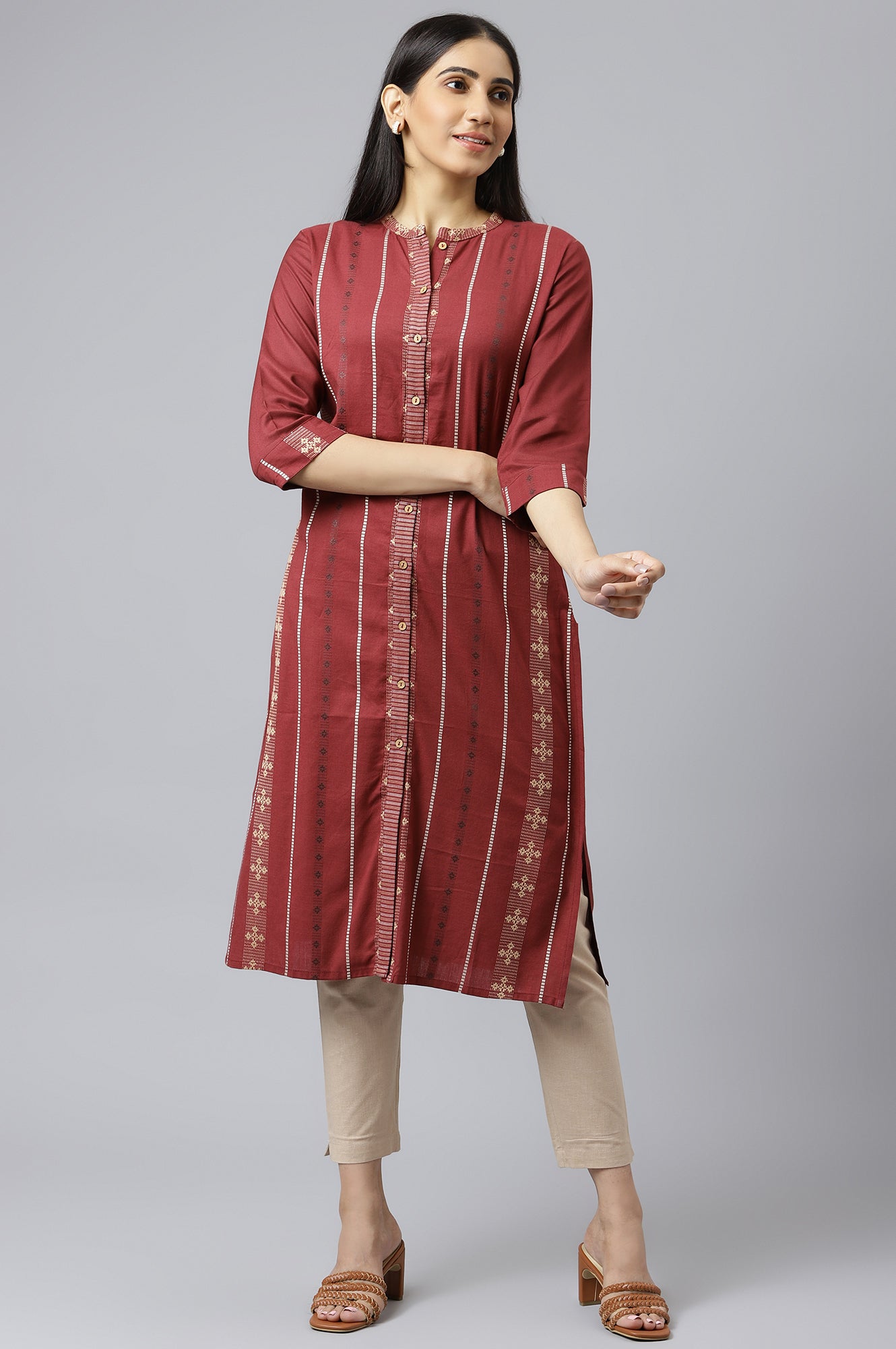 Maroon Straight Dobby Kurta