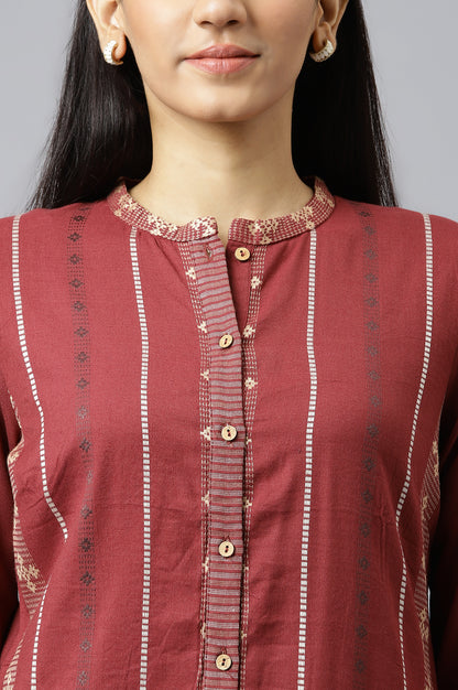 Maroon Straight Dobby Kurta