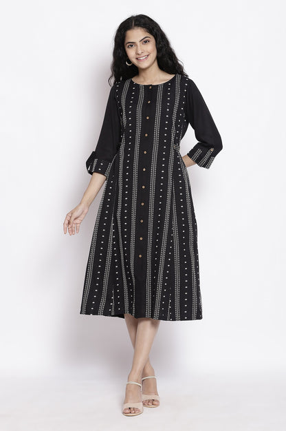 Jet Black Gathered Dress