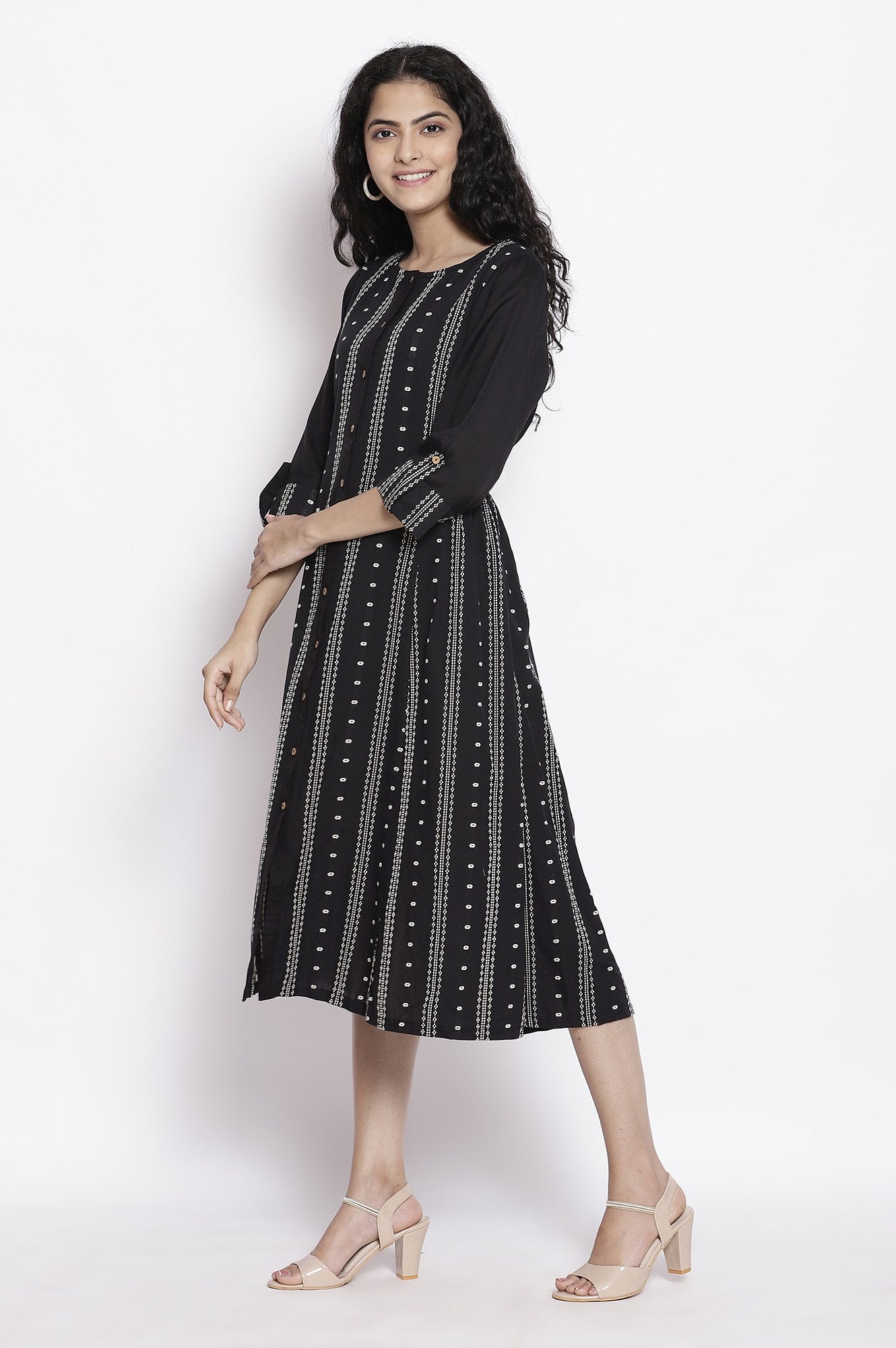 Jet Black Gathered Dress