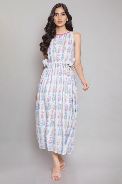 Blue Printed Cut-outs Dress