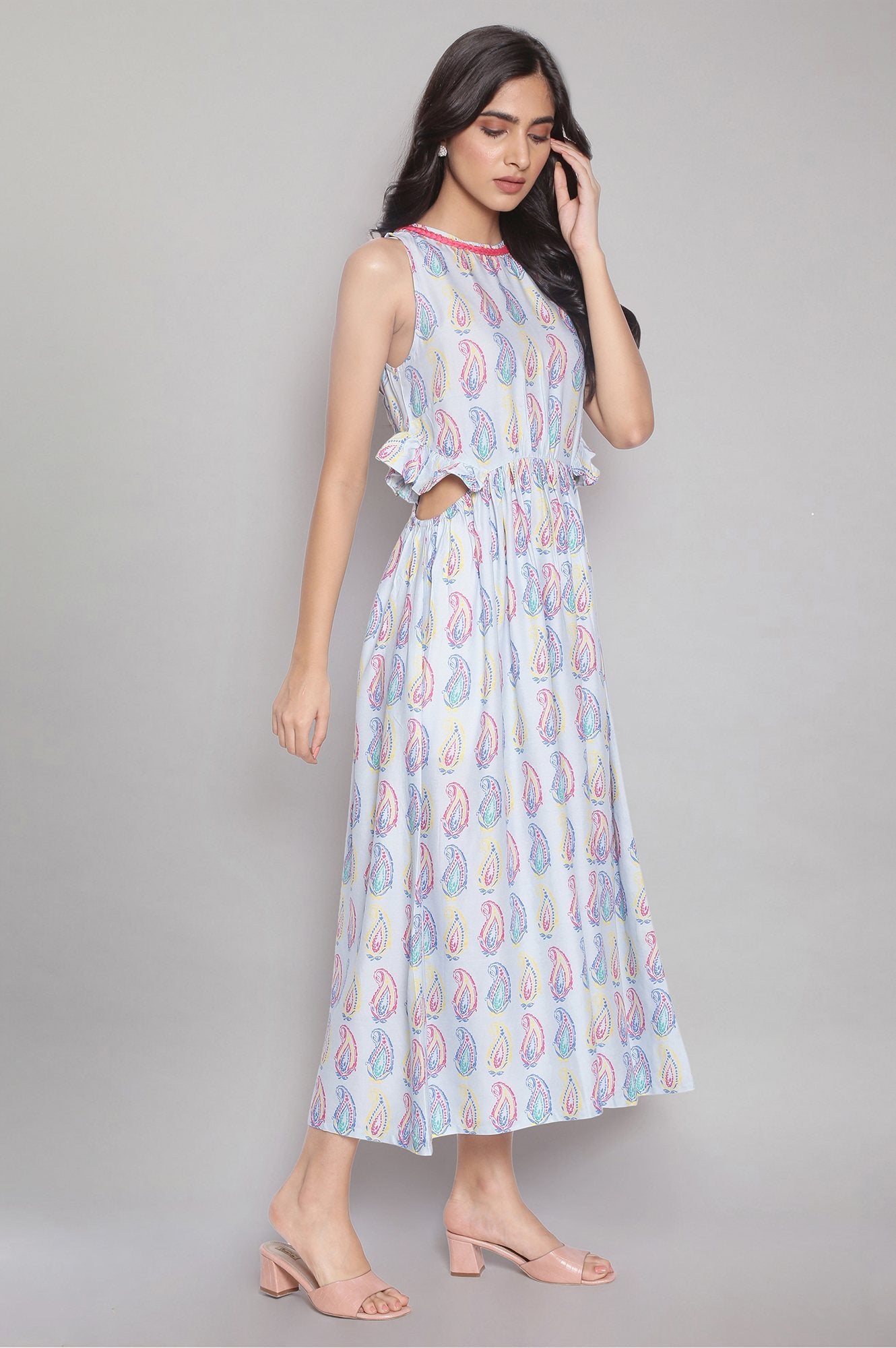 Blue Printed Cut-outs Dress