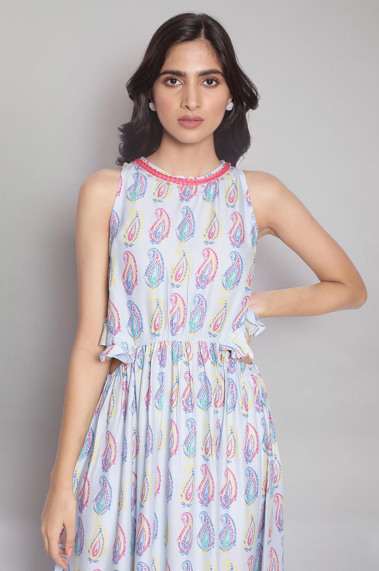 Blue Printed Cut-outs Dress