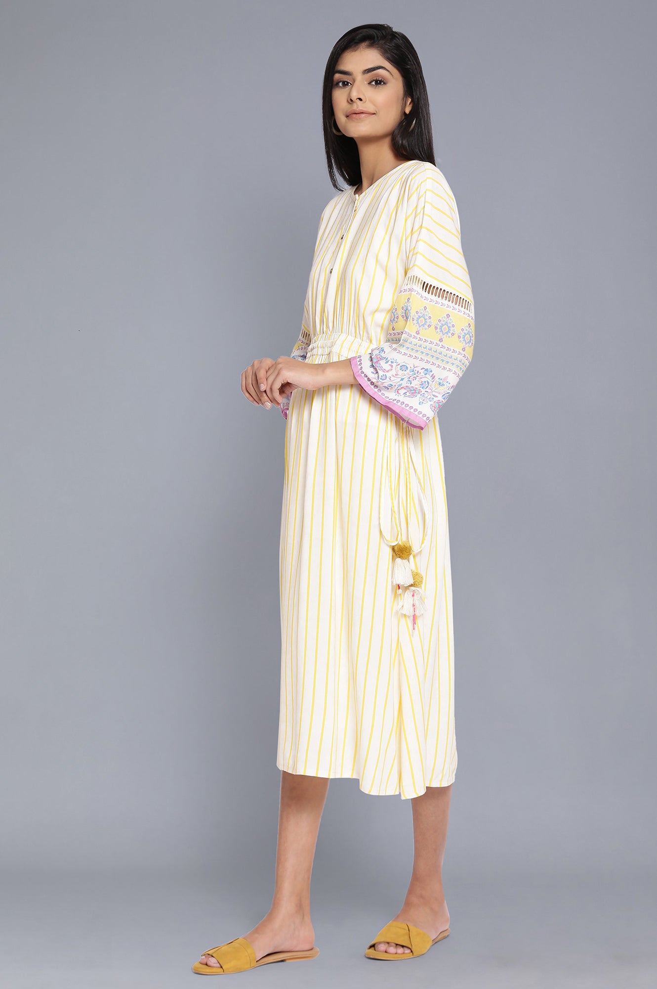 Yellow Striped Kaftan kurta