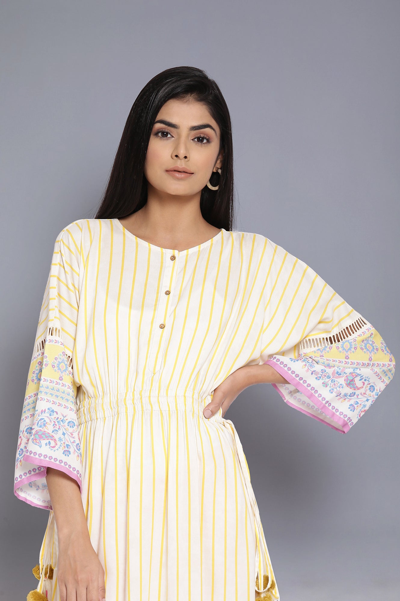 Yellow Striped Kaftan kurta