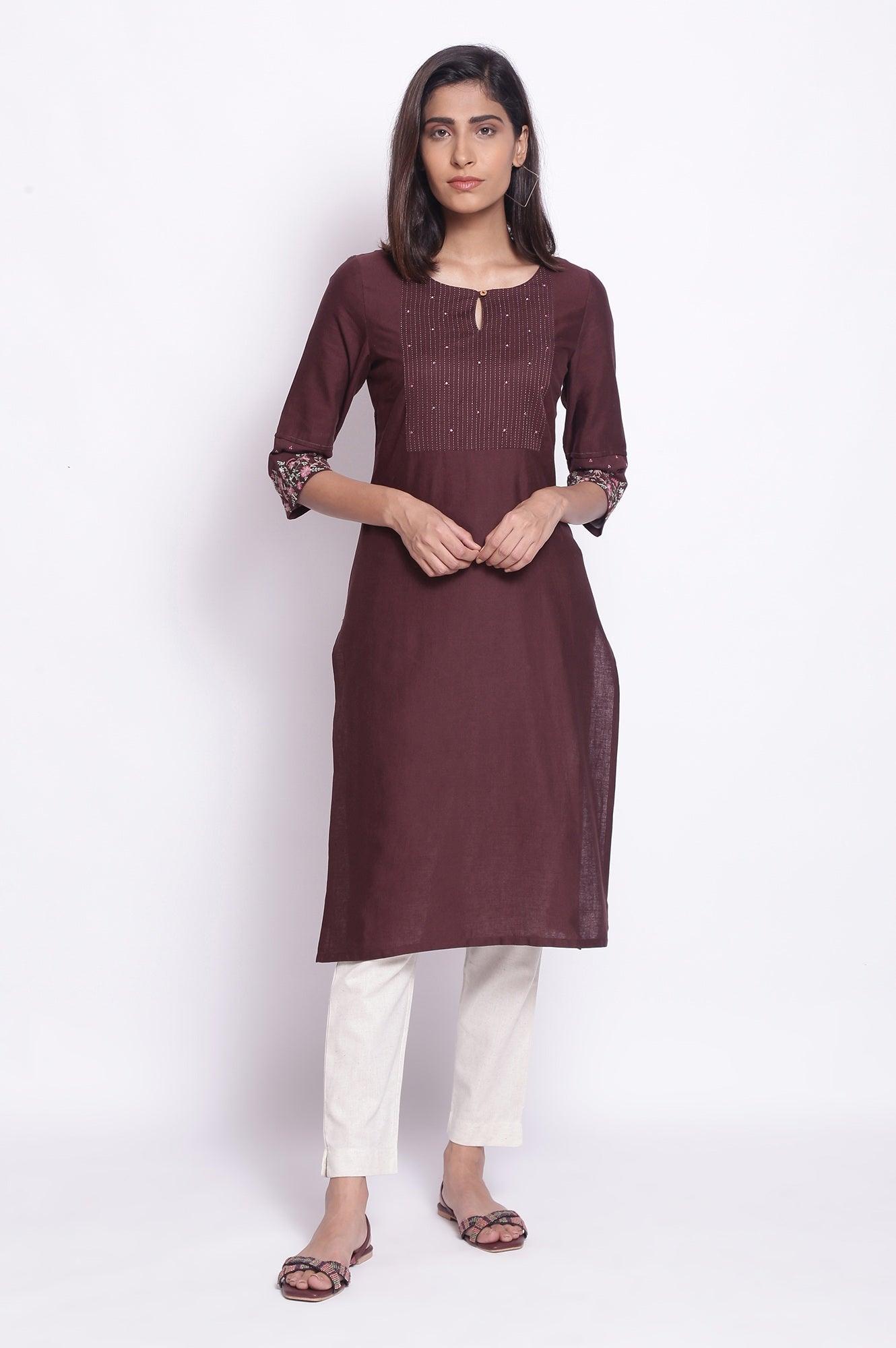 Cordovan Wine Straight kurta - wforwoman