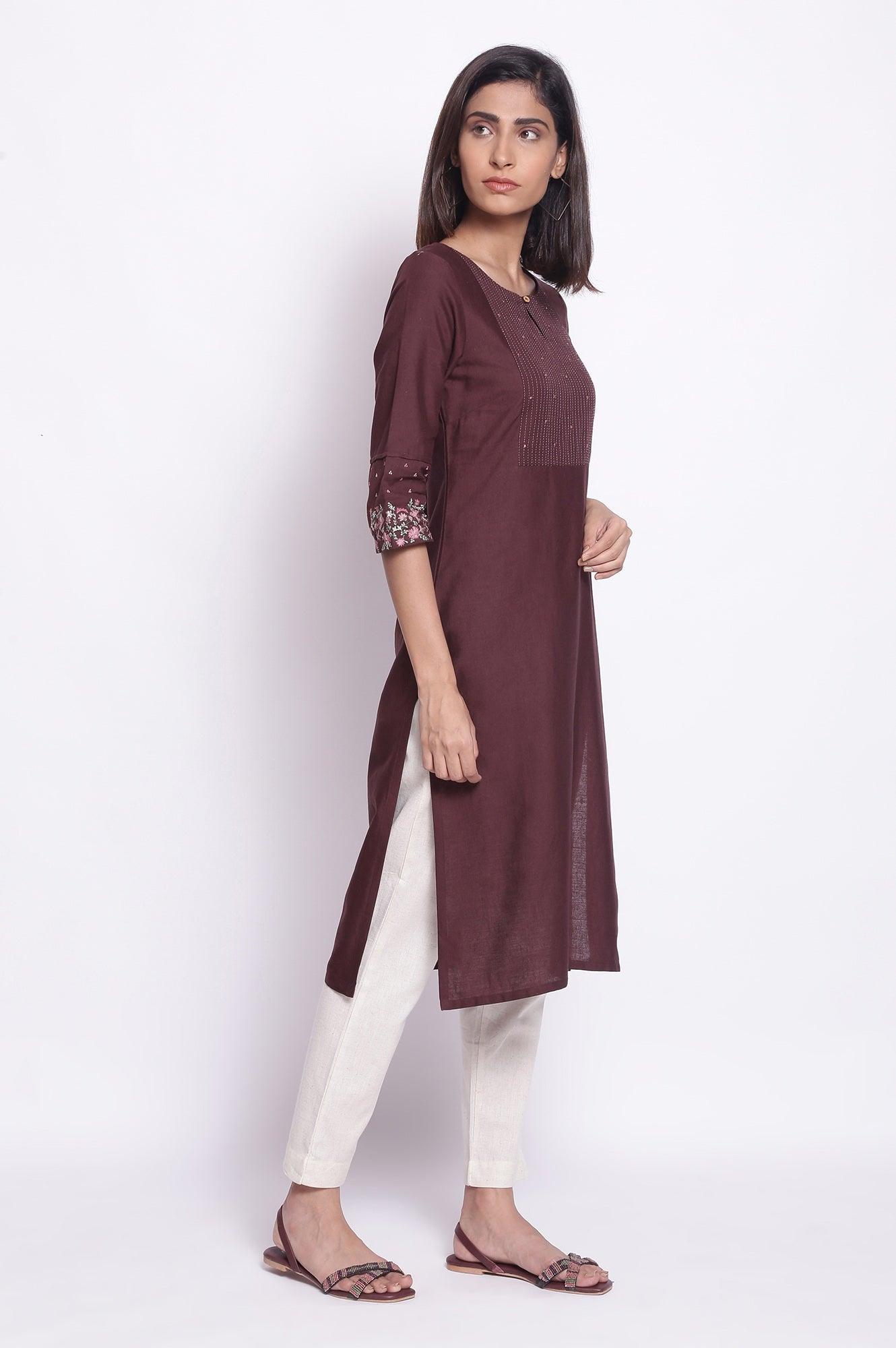 Cordovan Wine Straight kurta - wforwoman