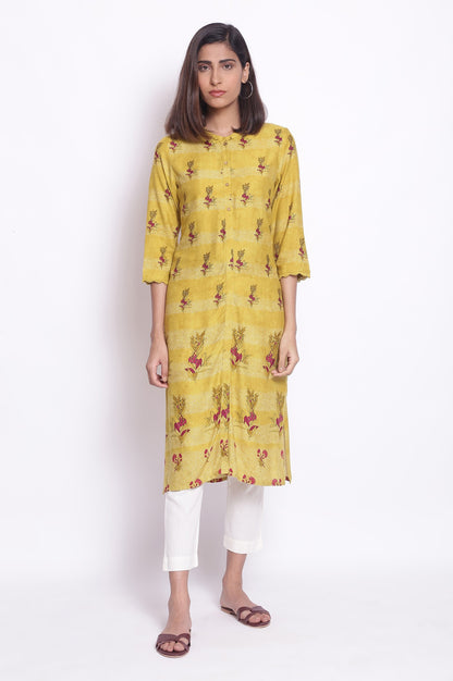 Celery Yellow Placement Print kurta